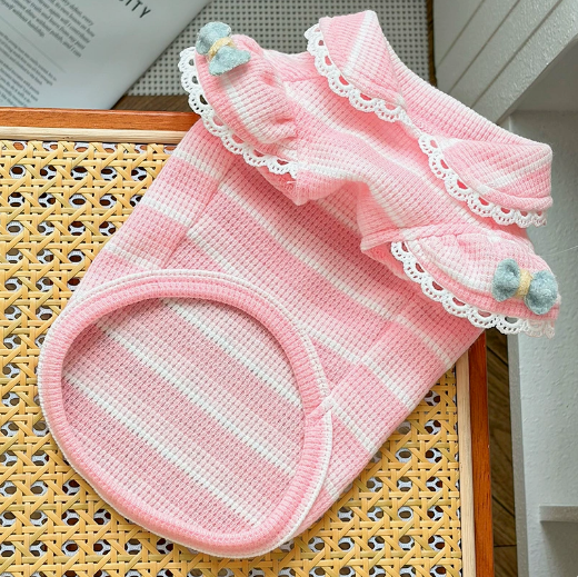 Dog and cat clothing - lace knitted bubble sleeve pullover - pet summer wear