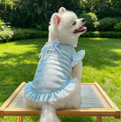 Dog clothing - light and thin mesh with butterfly knots for pets, suitable for outdoor walking, prevents hair loss.