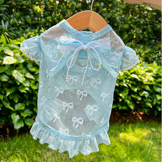 Dog clothing - light and thin mesh with butterfly knots for pets, suitable for outdoor walking, prevents hair loss.