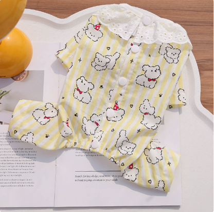 Cotton pet dog and cat summer clothes, suitable for air conditioning, to prevent hair loss, four-legged outdoor wear