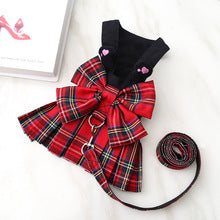 Dog skirt Cat JK plaid chest strap leash Teddy Pomeranian pet supplies Dog Walking preppy clothes