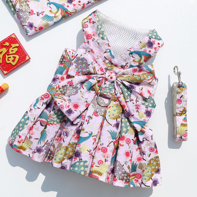 New Year national wind Spring Festival pet dog cat JK skirt harness leash dog leash