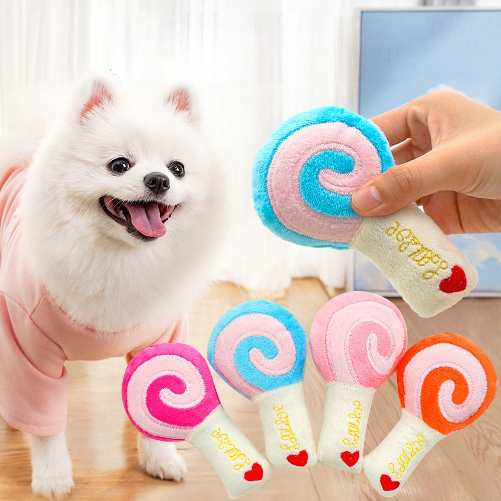 Lollipop plush toy with sound effect, available in three colors - a pet product accessory