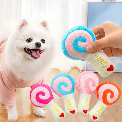 Lollipop plush toy with sound effect, available in three colors - a pet product accessory