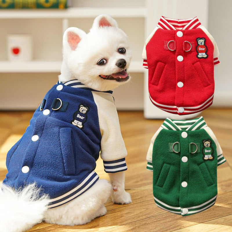 Baseball coat  cat clothes fur clothes pet dog winter and autumn fleece sweater