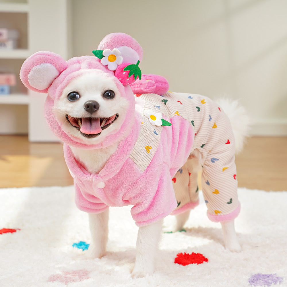 New pet autumn and winter four-legged clothes for dogs and cats with fleece straps
