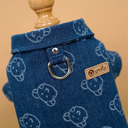 Manufacturers wholesale denim shirts lead rope pet dog cat clothes small and medium-sized dog supplies