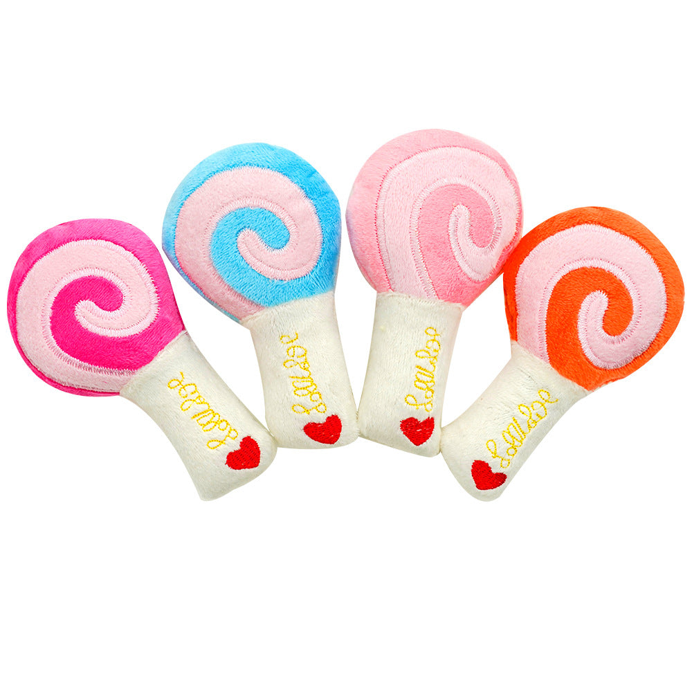 Lollipop plush toy with sound effect, available in three colors - a pet product accessory