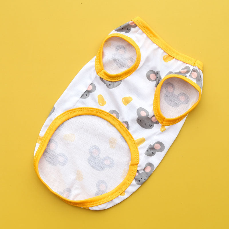 Small, medium and large dog vest Cat pet clothing supplies spring and summer new cartoon teddy dog clothes