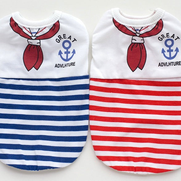 Spring and summer navy striped dog cat pet clothing vest red bow tie supplies manufacturers wholesale