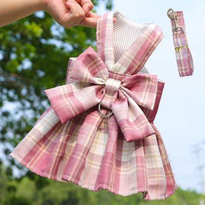 Dog skirt Cat JK plaid chest harness leash Pet supplies Dog Walking preppy clothes