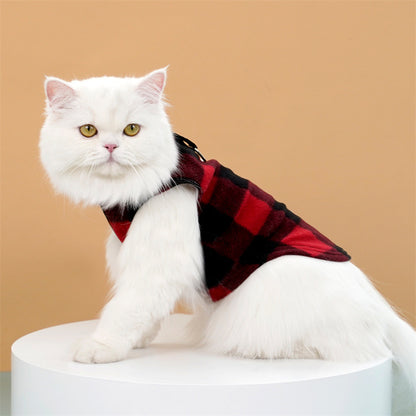Autumn and winter warm pocket zipper blue and black checkered small medium and large dog pet dog cat Teddy Wei clothing supplies