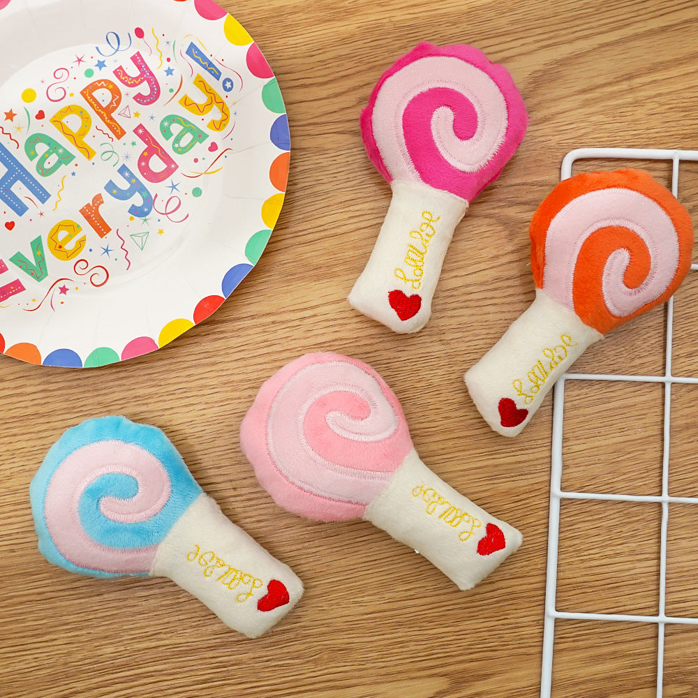 Lollipop plush toy with sound effect, available in three colors - a pet product accessory