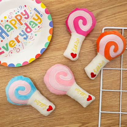 Lollipop plush toy with sound effect, available in three colors - a pet product accessory