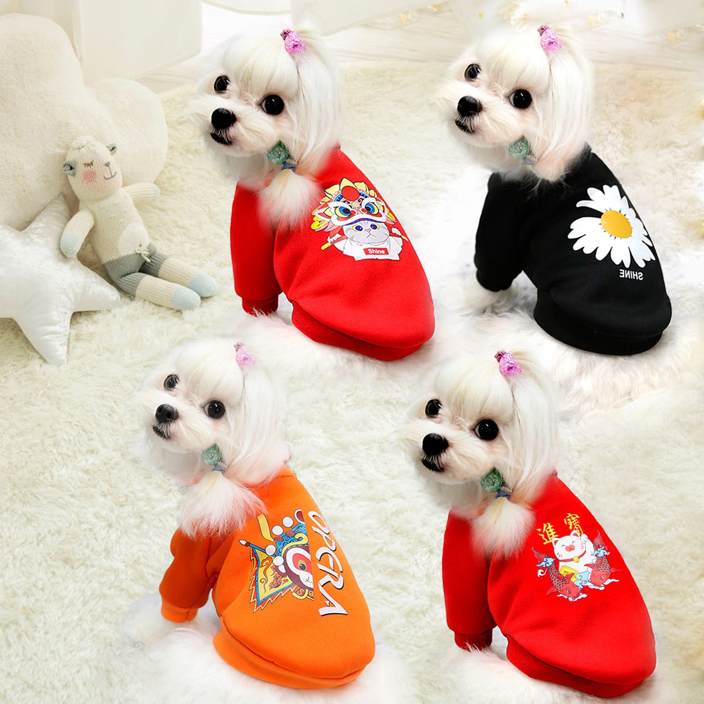New Year Peking Opera Facial makeup Chrysanthemum small dog clothes Cat pet supplies Autumn and winter hoodie