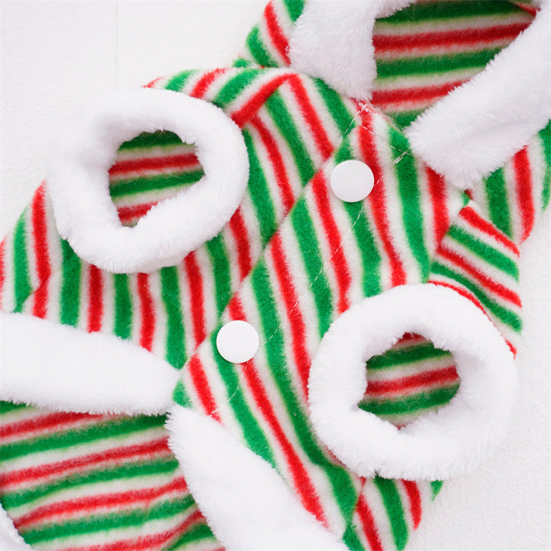 Christmas dog and cat warm velvet striped antlers decorated pet clothing supplies small medium-sized