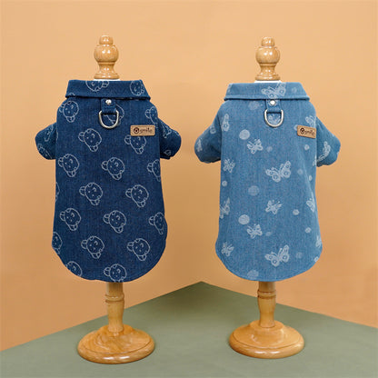 Manufacturers wholesale denim shirts lead rope pet dog cat clothes small and medium-sized dog supplies