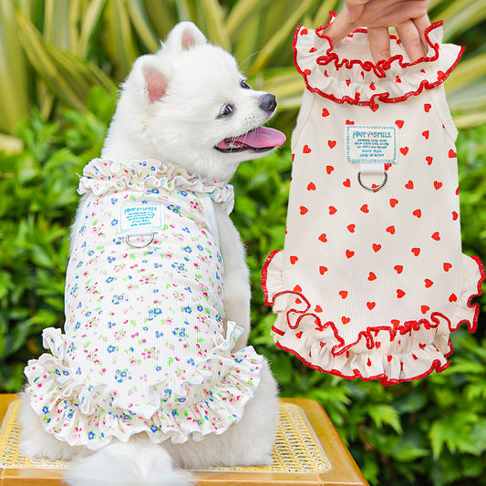 Summer pet dog and cat clothes, floral princess dress, thin and breathable.