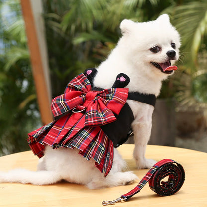 Dog skirt Cat JK plaid chest harness leash Pet supplies Dog Walking preppy clothes