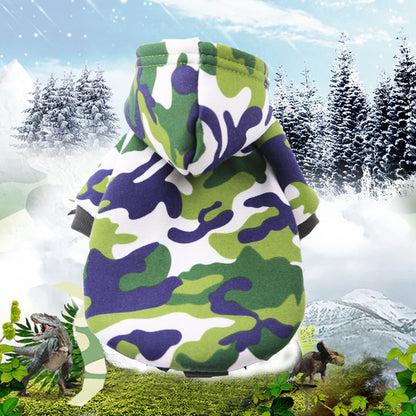 Dog autumn and winter camouflage clothes dirty handsome pet clothes cat new two feet with hooded clothing supplies