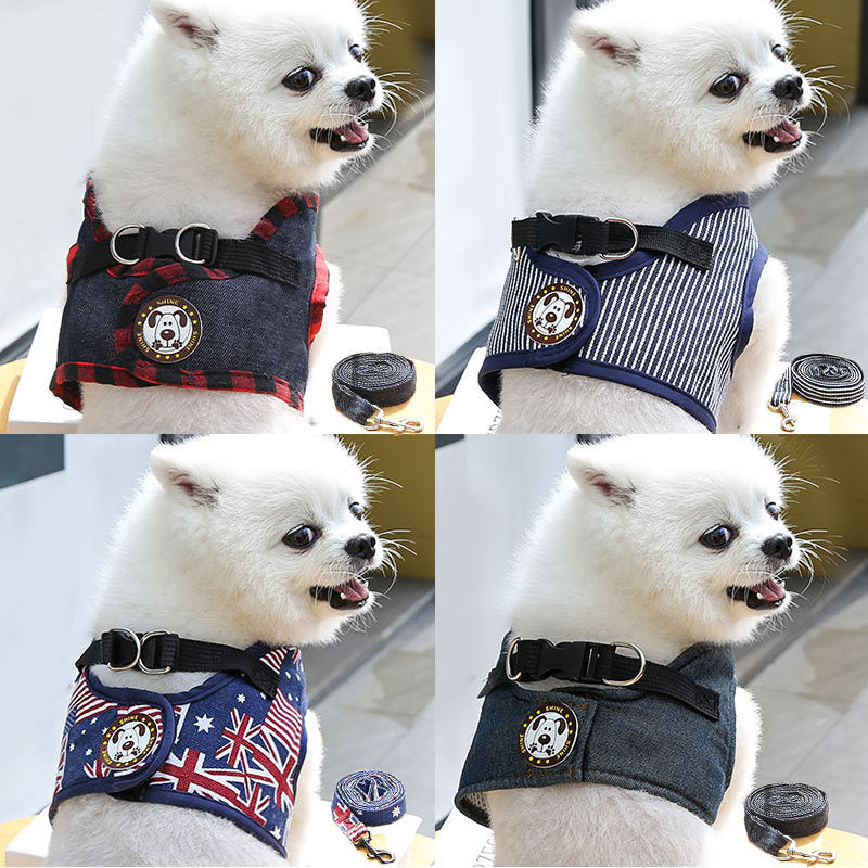 Spring/summer dog leash Cowboy outdoor chest harness Pet dog leash supplies Teddy cat available