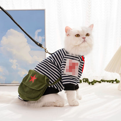 Pet clothing autumn and winter warm striped hoodie small and medium-sized dog dog cat clothing manufacturers wholesale