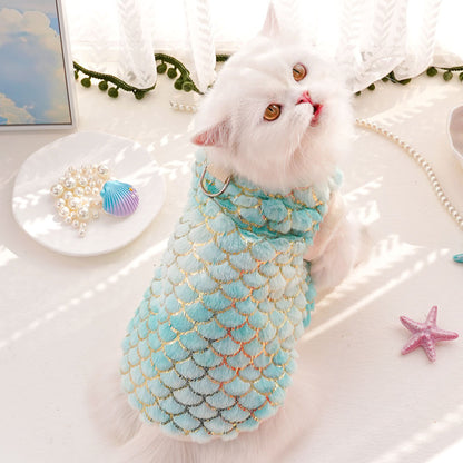 Dog cat clothes Autumn winter warm flannel mermaid two feet clothing small and medium-sized dog pet supplies wholesale