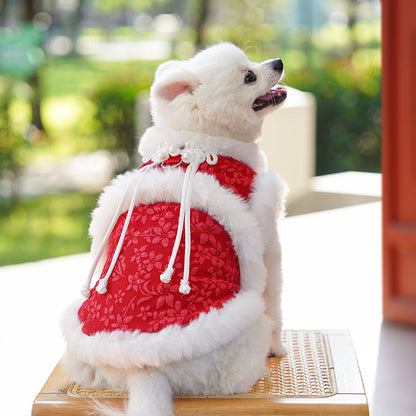 Winter and autumn warm fleece traditional Chinese style New Year's Tang suit princess qipao brooch pet dog and cat clothes