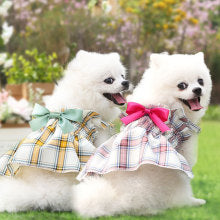 Plaid dress son pleated dog cat small medium-sized dog pet clothes Princess wedding dress supplies two-legged clothes