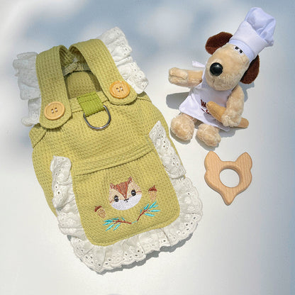 Spring and summer pet dog cat go out cartoon vest clothes skirt D buckle leash chest strap supplies