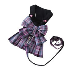 Dog skirt Cat JK plaid chest strap leash Teddy Pomeranian pet supplies Dog Walking preppy clothes