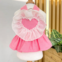 Pet Spring/Summer Princess dress Dog/Cat Lace love Cowboy suspenders dress Small medium-sized