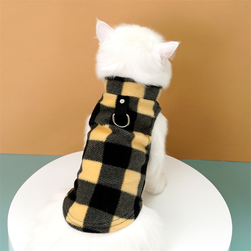 Pet clothing autumn winter fleece plaid vest dog dog cat clothing manufacturers wholesale supplies