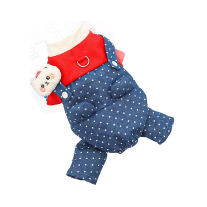 New pet dog clothes with polka dot cowboy strap cat dog clothes Spring and autumn four-legged vest