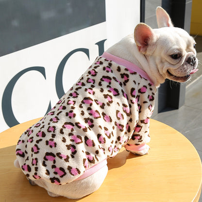 Leopard print Large dog Small dog Autumn Winter warm pajamas coat Pet supplies cat two feet clothes