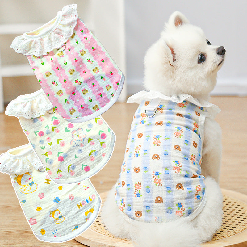 Cotton gauze breathable thin home air conditioning clothing suitable for dogs and cats and can be worn and traction