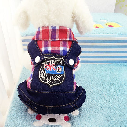 Pet clothing plaid British style four-leg strap cowboy clothing manufacturers wholesale