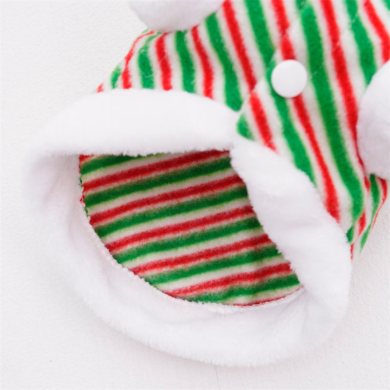 Christmas dog and cat warm velvet striped antlers decorated pet clothing supplies small medium-sized