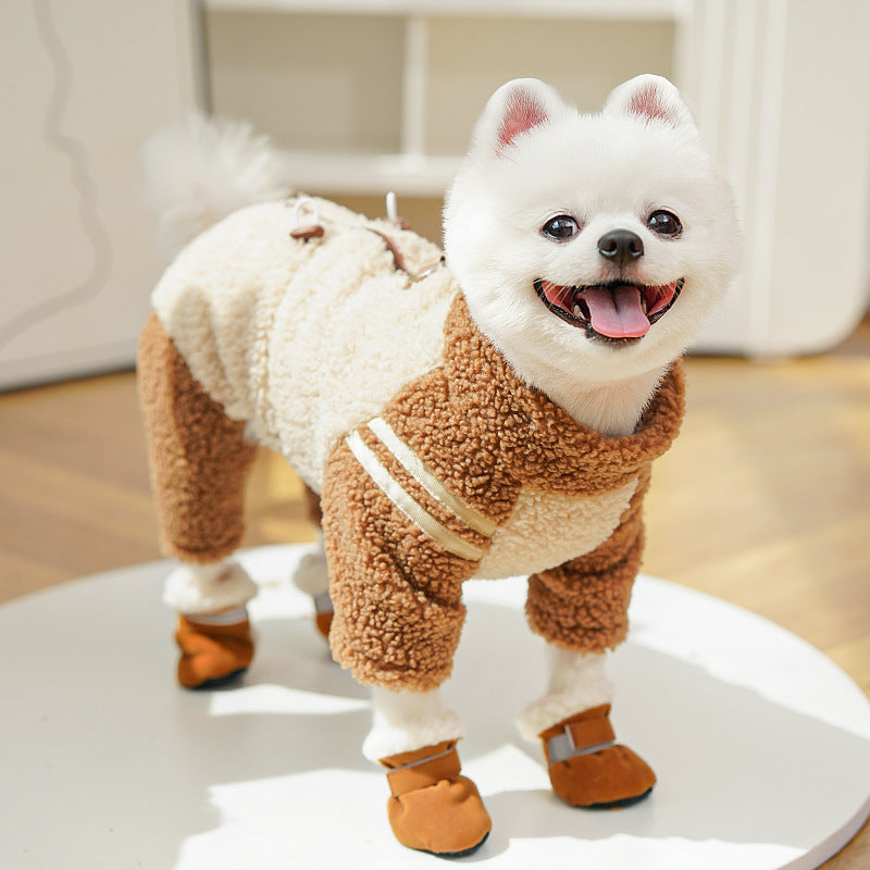 Pet clothing - Thick four-legged winter and summer coat with double-sided plush fabric and zipper, suitable for dogs and cats