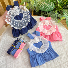 Pet Spring/Summer Princess dress Dog/Cat Lace love Cowboy suspenders dress Small medium-sized