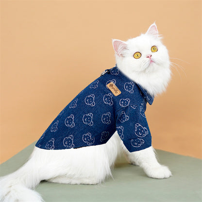 Manufacturers wholesale denim shirts lead rope pet dog cat clothes small and medium-sized dog supplies