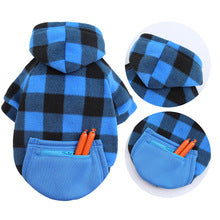 Autumn and winter warm pocket zipper blue and black checkered small medium and large dog pet dog cat Teddy Wei clothing supplies