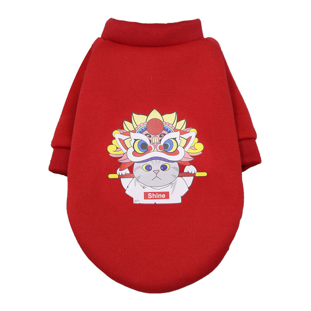 New Year Peking Opera Facial makeup Chrysanthemum small dog clothes Cat pet supplies Autumn and winter hoodie