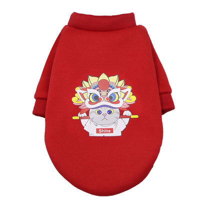 New Year Peking Opera Facial makeup Chrysanthemum small dog clothes Cat pet supplies Autumn and winter hoodie