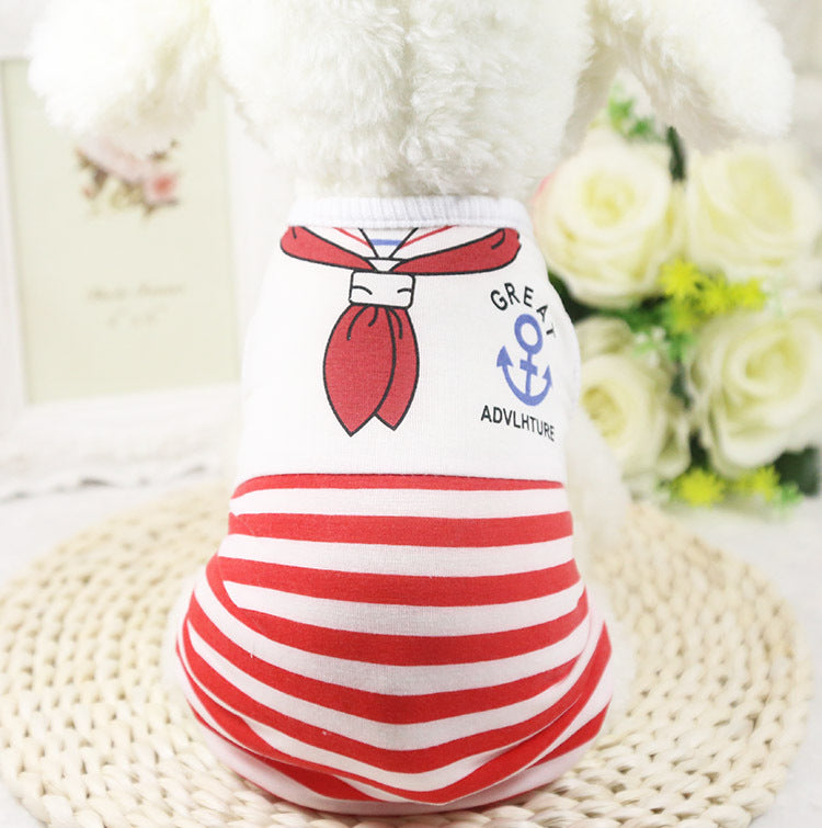 Spring and summer navy striped dog cat pet clothing vest red bow tie supplies manufacturers wholesale