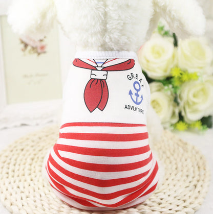 Spring and summer navy striped dog cat pet clothing vest red bow tie supplies manufacturers wholesale