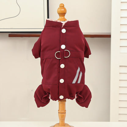 Winter and Autumn Thick Fleece Outdoor Storm Coat with Four Legs - Cotton Coat - Waterproof Dog and Cat Clothing Decoration
