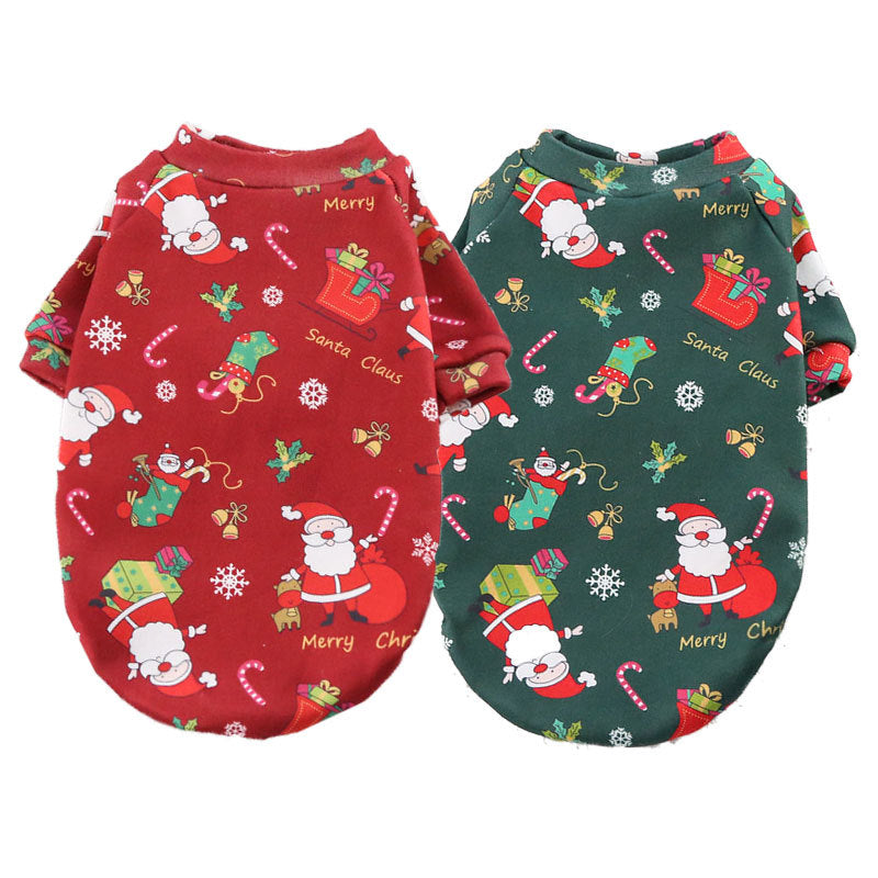 Cuhk Dog cat clothes plus fluffy Christmas printed hoodie Spring and winter pet supplies