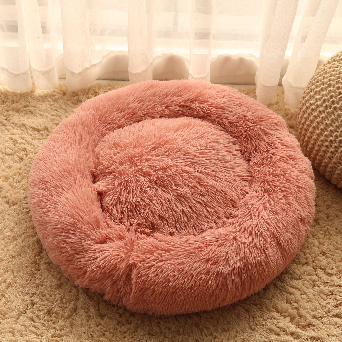 Winter round plush pet bed for small, medium and large-sized pets