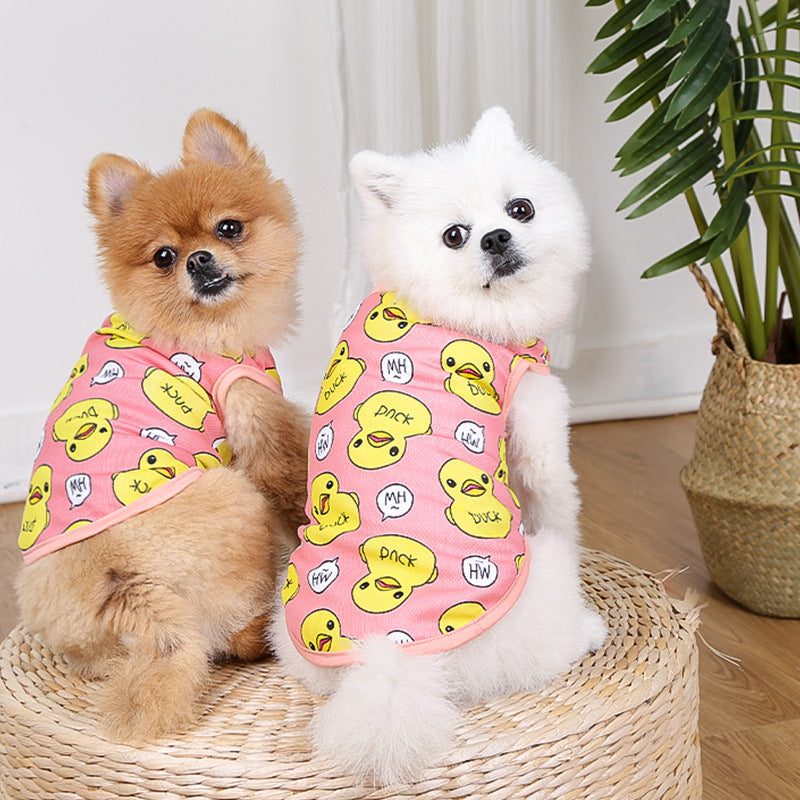 Spring and summer dog pet cat clothing big yellow duck vest mesh manufacturers sell pet supplies